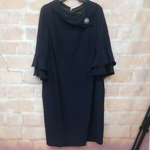 Elegant Navy Blue Dress with Tiered Bell Sleeves